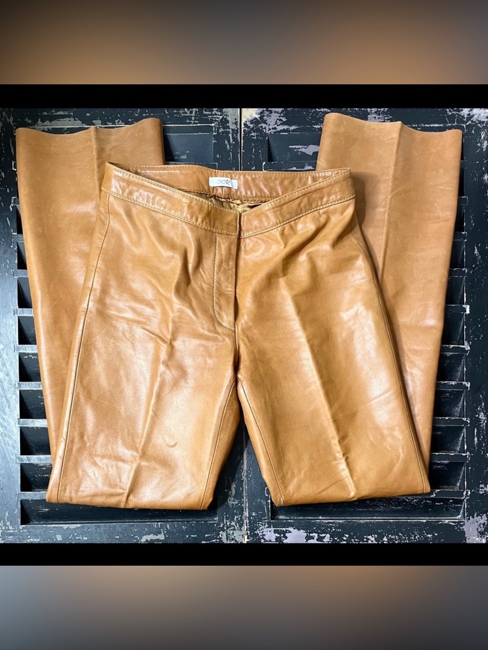 Cache Women’s Lined 100% Camel/Tan Leather Pants Raw Hem NWT Size 8